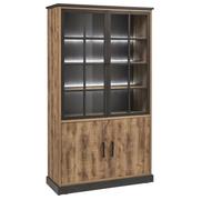 Vitrine 4 portes aspect chêne artisan et noir graphite + éclairage - URBAL
