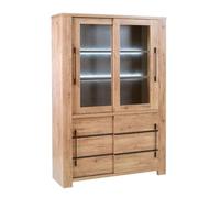 Vitrine 4 Portes aspect chêne naturel et noir mat + éclairage led - CARVIK