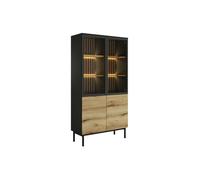 Vitrine 4 portes avec LEDs - Naturel et noir - LABENIA
