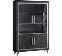 GUEDA - Vitrine 4 Portes Effet Marbre Anthracite Finition Argent avec Leds - Altobuy Gris
