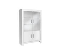 Vitrine 4 Portes Laquée Blanc Brillant avec Eclairage Led - DENAE -