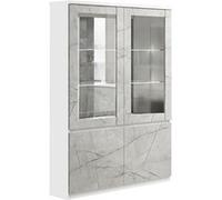 DEYTON - Vitrine 4 Portes Laquée Blanc et Gris Marbré avec Leds - Altobuy Gris