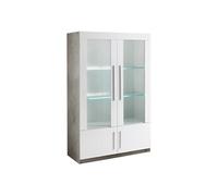 CLARK - Vitrine 4 Portes Laquée Blanc et Marbre Poignées Métal avec Leds - Altobuy Blanc