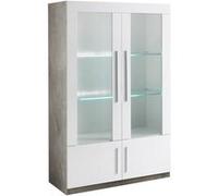 CLARK - Vitrine 4 Portes Laquée Blanc et Marbre Poignées Métal avec Leds - Altobuy Blanc