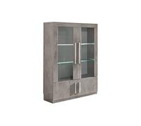 CLARK - Vitrine 4 Portes Laquée Effet Marbre Poignées Métal avec Leds