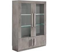 CLARK - Vitrine 4 Portes Laquée Effet Marbre Poignées Métal avec Leds