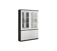 DEYTON - Vitrine 4 Portes Laquée Noir et Blanc Brillant avec Leds