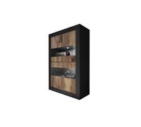 Vitrine 4 Portes Noir Mat/Bois Fumé À Leds - Matera Marron