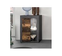 Vitrine 60x35x86 cm gris décor en bois brun - JAMO