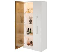 Vitrine 70x40x160cm, Portes Vitrées, Tiroirs Latéraux, LED Intégré, Cave À Vin Bibliothèque, Meuble Salle À Manger Élégant, Blanc