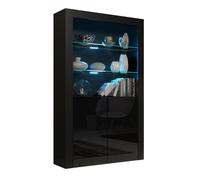 VITRINE 90 CM JIVE PORTES NOIR LAQUEES AVEC LEDS