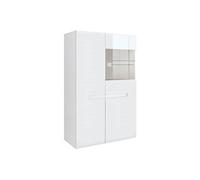 Vitrine à 2 portes avec éclairage LED,coloris Blanc/Blanc haute brillance - Longueur 90 x Profondeur 41 x Hauteur 145 cm - -