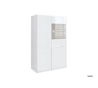 Vitrine à 2 portes avec éclairage LED,coloris Blanc/Blanc haute brillance - Longueur 90 x Profondeur 41 x Hauteur 145 cm