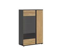 PEGANE Vitrine à 2 Portes et décor lamelles,Coloris Chêne/Noir - Longueur 95 x Profondeur 39,5 x Hauteur 146 cm