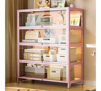 Vitrine à 4 étagères - Verre trempé transparent à 3 côtés - Armoire de rangement en acier au carbone pour bureau, magasin de détail, affichage sûr (rose, 80 x 34,8 x 143 cm)
