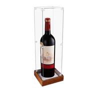 Vitrine à Bouteilles de vin en Acrylique avec Socle en Bois Boîte de présentation pour Bouteilles de vin Rouge Étanche à la poussière pour hampagne, liqueurs, Whisky, bière 10x10x35 cm