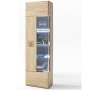 Vitrine à gauche en chêne massif Bianco + LED - L.60 x H.208 x P.38 cm -PEGANE- chêne