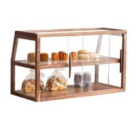Vitrine à pâtisseries et Biscuits trapézoïdale à 2 Niveaux en Bois, vitrine Commerciale de comptoir pour gâteaux, vitrine en Verre Transparent pour boîte à Pain, Armoire de Rangement, Buffet pour mag