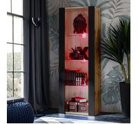 Vitrine a poser Armoire Komodee TIVOLI - LED RVB - Noir et Bois naturel - 55 x 159 x 35 cm