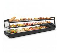 Vitrine à tapas Kube WORLDMAI x SAYL, 132 x 40 cm, 3 niveaux et 6 bacs GN 1/3 pour CHR. Vitrine réfrigérée professionnelle de comptoir avec double éclairage LED, pour bar et restaurant.