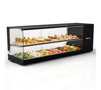Vitrine à tapas Logic WORLDMAI x SAYL, 132 x 38 cm, 2 niveaux et 6 bacs GN 1/3 pour CHR. Vitrine réfrigérée professionnelle de comptoir avec éclairage LED, pour bar et restaurant.