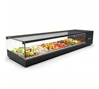 Vitrine à tapas Logic WORLDMAI x SAYL, 132 x 38 cm, 6 bacs GN 1/3 pour CHR. Vitrine réfrigérée professionnelle de comptoir avec éclairage LED, pour bar et restaurant.