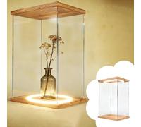 Vitrine Acrylique Boîte Acrylique Réversible Fleurs Séchées Éclairage LED Vitrine Haute Définition Anti-poussière Objets Collection Grande Boîte Décorative Verticale Bureau(25x25xH35cm/10x10x14in)