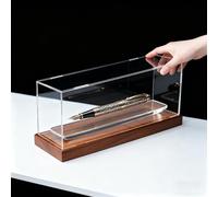 Vitrine Acrylique Boîte en Acrylique pour Stylo Miniature de 15 20 12 40 50 55 cm Long, Vitrine Transparente avec Base Bois, Boîte Décorative Bureau Anti-poussière(40x35xH15cm/16x14x6in)