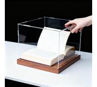 Vitrine Acrylique Boîte Longue Acrylique Anti-poussière Livres, Vitrine Transparente Personnalisable Base Bois, Boîtes Présentation Bureau Étanches pour Objets Collection(35x30xH20cm/14x12x8in)