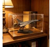 Vitrine Acrylique Longue Vitrine en Acrylique pour Modèles Réduits D'avions, Boîte de Présentation pour Objets de Collection Socle Bois, Vitrine Bureau Transparente(35x35xH20cm/14x14x8in)