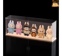 Vitrine Acrylique pour Collection pour Labubu Pop Mart THE MONSTERS Peluche SKULLPANDA, Boite Plexiglas Transparente Vitrines et Rangements pour Funko Pop Crybaby avec Porte, Bois Intérieur 60x10x20cm