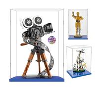 Vitrine Acrylique pour Figurine,Boîte de Présentation Transparent pour Disney Tribute Camera 43230,C3po Star Wars 75398,76989 Horizon Forbidden West(25x25x45cm,Base Bleue)