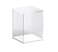 Vitrine Acrylique Transparente Ouverte, Base Blanche, Housse Anti - poussière de Collection (6x6x10inch/15x15x25cm)