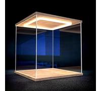 Vitrine Acrylique Vitrine Acrylique avec Éclairage LED, Boîte Acrylique Anti-poussière avec Porte, Boîte de Présentation Transparente avec Socle, Présentoir pour Figurines, Voitures et Jouets(20x20x20