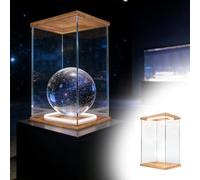 Vitrine Acrylique Vitrine D'exposition Lumineuse Objets Collection Modèle Réversible, Vitrine Haute Anti-poussière Figurines D'action, Boîte Décorative Bureau Base Bois(10x10xH20cm/4x4x8in)
