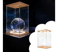 Vitrine Acrylique Vitrine D'exposition Lumineuse Objets Collection Modèle Réversible, Vitrine Haute Anti-poussière Figurines D'action, Boîte Décorative Bureau Base Bois(20x35xH40cm/8x14x16in)
