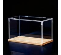 Vitrine Acrylique Vitrine en Acrylique avec Base en Bois Anti-poussière, Bacs de Rangement Carrés Étanches Vitrine, Conteneurs Rangement Transparents Fente(35x15xH30cm/14x6x12in)