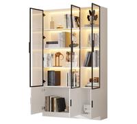 Vitrine-argentier 120x32x200cm Blanc 6 Portes Meuble Haut Avec Éclairage LED Vitrine En Verre Multifonctionnelle Pour Salon