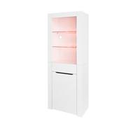 Vitrine-Argentier Autoportante LED Application, Étagères Rangement, Salon Cuisine Bureau Salle À Manger, Blanc, 60x35.5x165cm