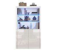 Vitrine-Argentier Blanc Brillant 100x35x170cm armoire rangement haute brillance vitrine LED verre trempé armoire verticale salon