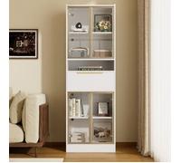 Vitrine Argentier Blanc Led Bluetooth 60x35x180cm - Façade Verre, Tiroir, Rangement Salon&bureau&chambre, Mdf&verre