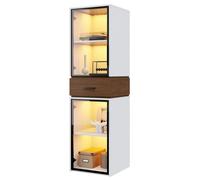 Vitrine Argentier Blanche 40x40x200cm Avec LED, 2 Portes Vitrées Et Tiroir, Meuble Polyvalent Pour Salon, Bureau Et Salle À Manger