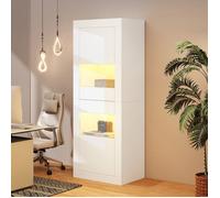 Vitrine Argentier blanche brillante LED 1 étagère verre 61x42x162cm - Meuble haut de rangement élégant et moderne pour collection