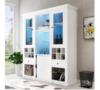 Vitrine Argentier Blanche - Meuble De Salon Sur Pied Avec Éclairage LED 7 Couleurs Et Rangement143 X 45,5 X 170cm
