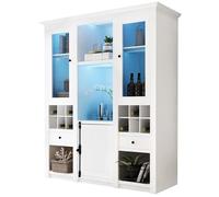 Vitrine Argentier Blanche Meuble Salon Pied Éclairage LED 7 Couleurs Rangement 143 x 45.5 x 170 cm