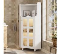 Vitrine-argentier D'angle Blanc Laqué (63.5×124cm), Meuble LED Avec Commande Application, Salon/bibliothèque/salle De Bain