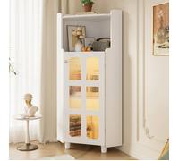 Vitrine-argentier D'angle Blanc Laqué LED et appli, meuble moderne salon/salle de bain 63.5x124 cm