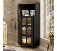 Vitrine-argentier d'angle moderne noir laqué avec éclairage LED et appli,63.5x124 cm - Idéale salon, bibliothèque ou salle de bain