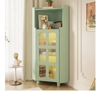 Vitrine-argentier D'angle Vert Laqué 63.5×124cm avec éclairage LED et commande appli pour salon/salle de bain