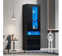 Vitrine Argentier LED Noire 50x40x180cm - Autoportante, Meuble De Rangement LED, Buffet Mural Idéal Pour Salon Et Espace De Vie